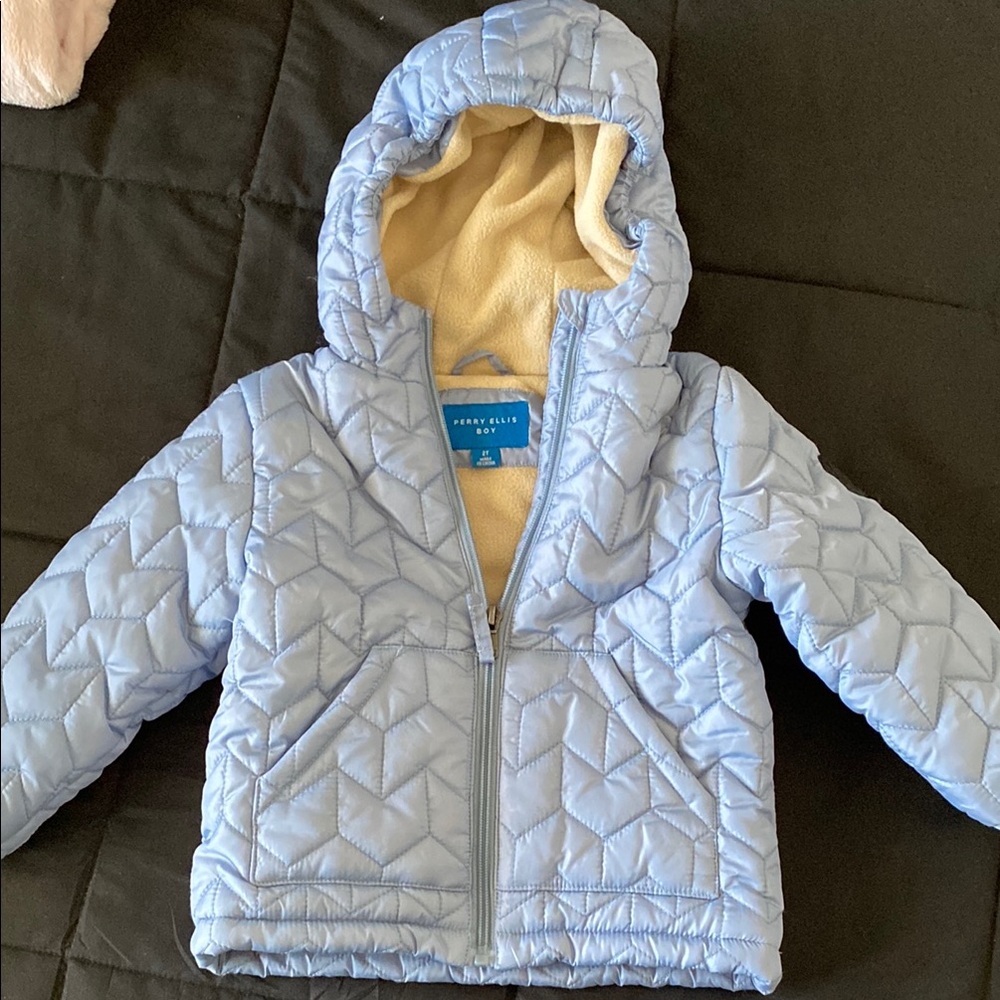 Light Blue Quilted Hooded Jacket